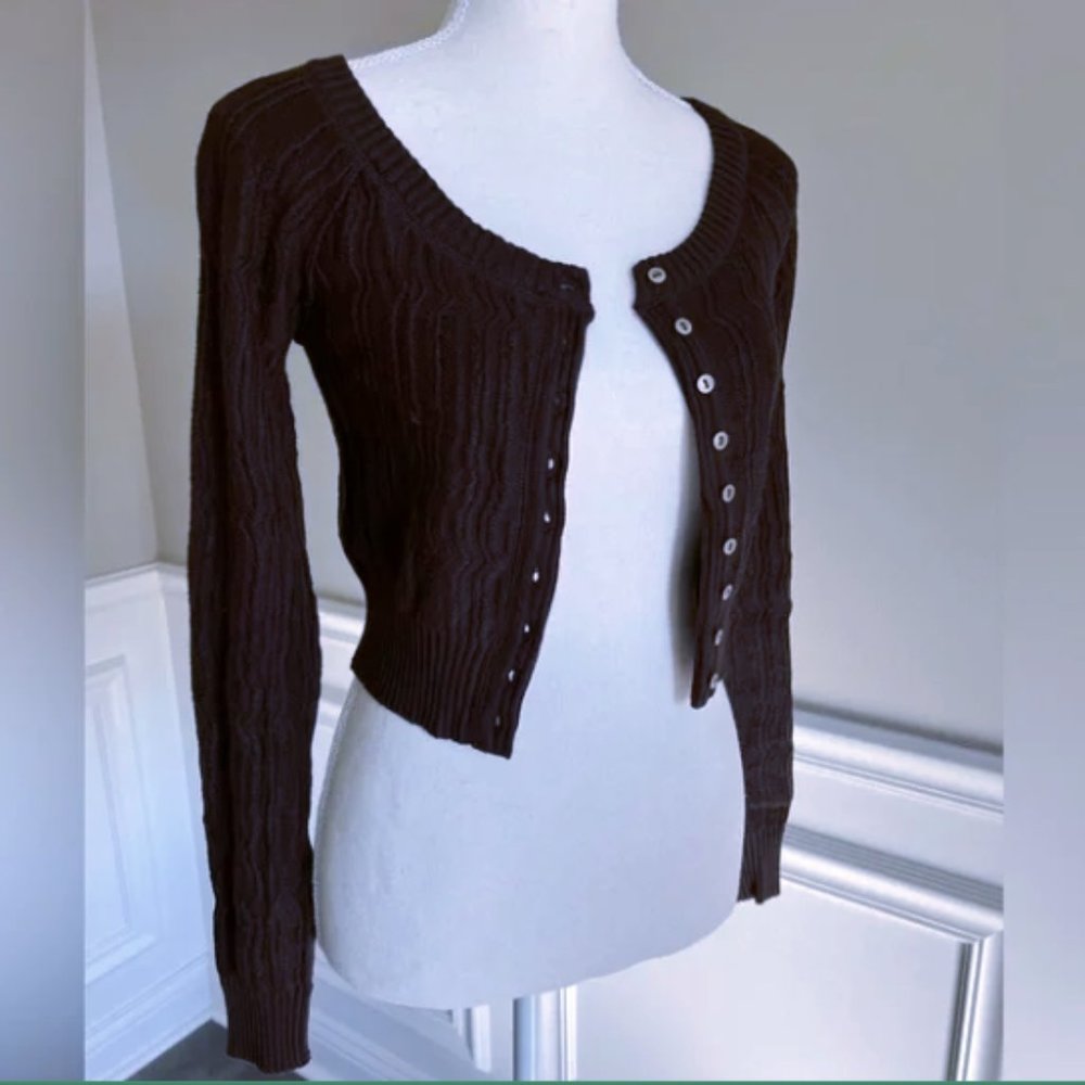 Free People Mimi Cropped Knit Sweater Cardigan ( Black/Small)